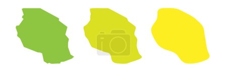 Esquema negro del país de Tanzania y siluetas coloreadas del país en tres niveles diferentes de suavidad. Mapas simplificados. Iconos vectoriales aislados sobre fondo blanco.