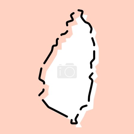 Land St. Lucia vereinfachte Karte. Weiße Silhouette mit schwarzer gebrochener Kontur auf rosa Hintergrund. Einfaches Vektorsymbol