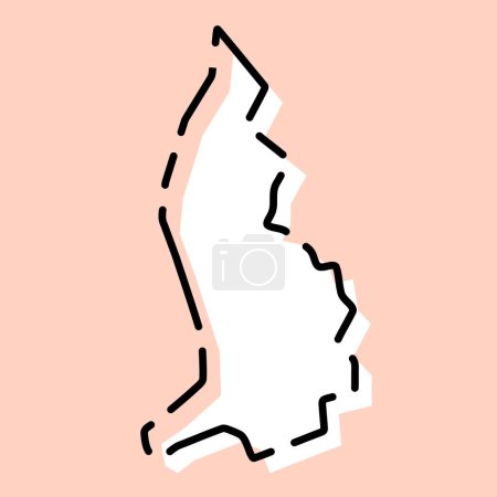 Liechtenstein Land vereinfachte Karte. Weiße Silhouette mit schwarzer gebrochener Kontur auf rosa Hintergrund. Einfaches Vektorsymbol