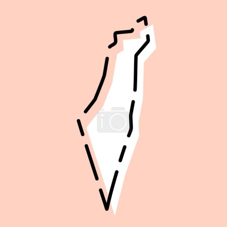 Israel country simplified map. White silhouette with black broken contour on pink background. Simple vector icon