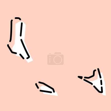 Komoren vereinfachte Landkarte. Weiße Silhouette mit schwarzer gebrochener Kontur auf rosa Hintergrund. Einfaches Vektorsymbol
