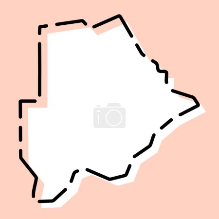 Carte simplifiée du Botswana. Silhouette blanche avec contour cassé noir sur fond rose. Icône vectorielle simple