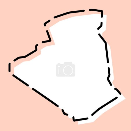 Algeria country simplified map. White silhouette with black broken contour on pink background. Simple vector icon