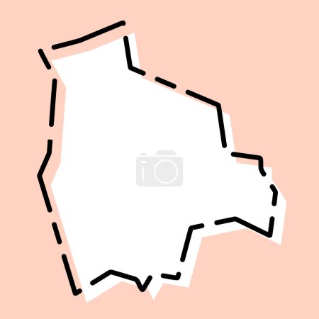 Bolivia country simplified map. White silhouette with black broken contour on pink background. Simple vector icon