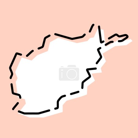 Carte simplifiée du pays Afghanistan. Silhouette blanche avec contour cassé noir sur fond rose. Icône vectorielle simple