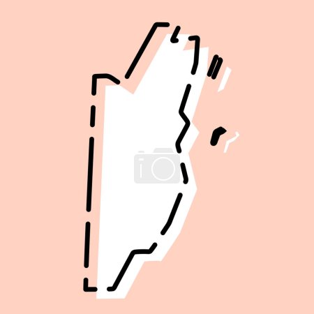 Belize Land vereinfachte Karte. Weiße Silhouette mit schwarzer gebrochener Kontur auf rosa Hintergrund. Einfaches Vektorsymbol