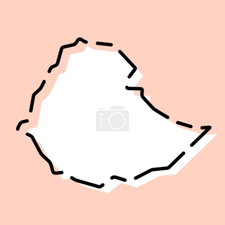Äthiopien vereinfachte Landkarte. Weiße Silhouette mit schwarzer gebrochener Kontur auf rosa Hintergrund. Einfaches Vektorsymbol