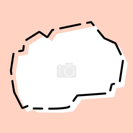 North Macedonia country simplified map. White silhouette with black broken contour on pink background. Simple vector icon