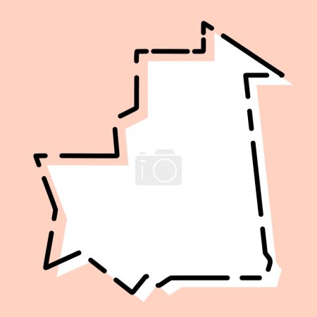 Mauritania país mapa simplificado. Silueta blanca con contorno negro roto sobre fondo rosa. Icono de vector simple