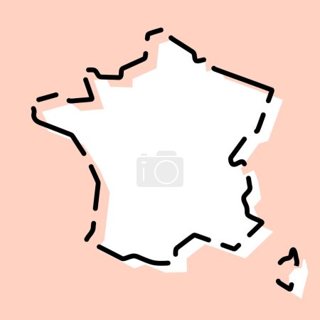 France country simplified map. White silhouette with black broken contour on pink background. Simple vector icon