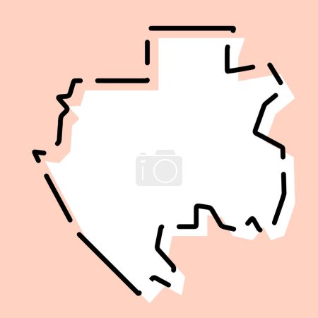 Gabun vereinfachte Landkarte. Weiße Silhouette mit schwarzer gebrochener Kontur auf rosa Hintergrund. Einfaches Vektorsymbol