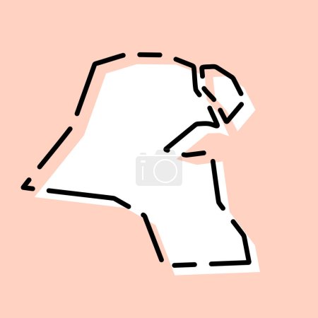 Kuwait-Land vereinfachte Karte. Weiße Silhouette mit schwarzer gebrochener Kontur auf rosa Hintergrund. Einfaches Vektorsymbol