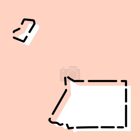 Äquatorialguinea vereinfachte Landkarte. Weiße Silhouette mit schwarzer gebrochener Kontur auf rosa Hintergrund. Einfaches Vektorsymbol
