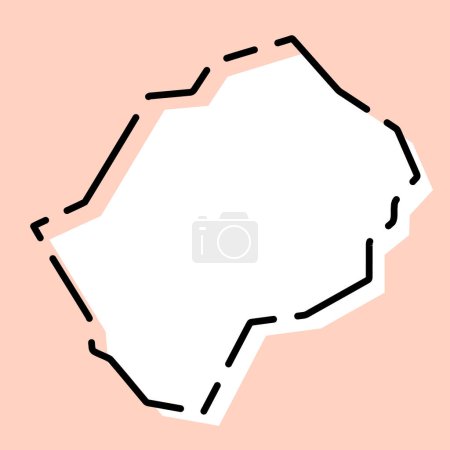 Carte simplifiée du Lesotho. Silhouette blanche avec contour cassé noir sur fond rose. Icône vectorielle simple
