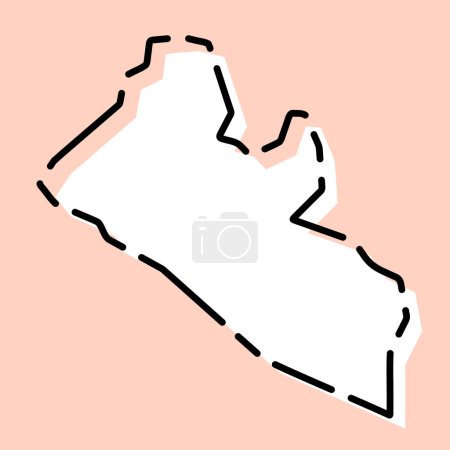 Liberia Land vereinfachte Karte. Weiße Silhouette mit schwarzer gebrochener Kontur auf rosa Hintergrund. Einfaches Vektorsymbol