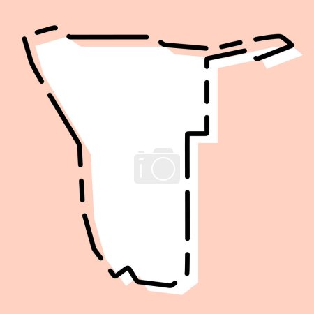 Namibia país mapa simplificado. Silueta blanca con contorno negro roto sobre fondo rosa. Icono de vector simple