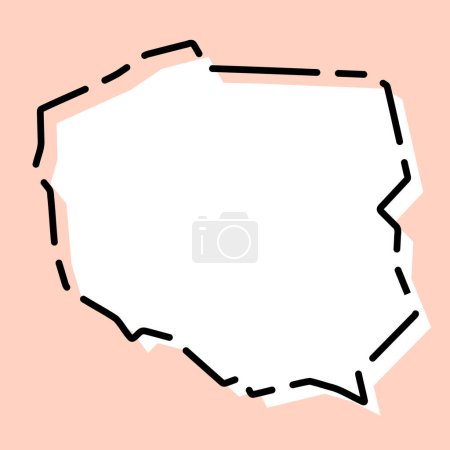 Polen Land vereinfachte Karte. Weiße Silhouette mit schwarzer gebrochener Kontur auf rosa Hintergrund. Einfaches Vektorsymbol