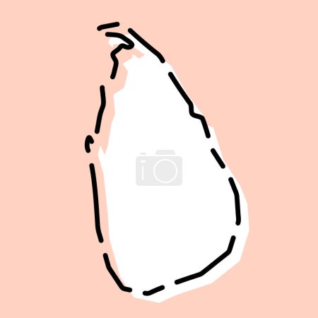 Sri Lanka country simplified map. White silhouette with black broken contour on pink background. Simple vector icon