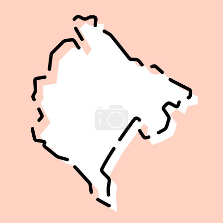 Montenegro país mapa simplificado. Silueta blanca con contorno negro roto sobre fondo rosa. Icono de vector simple