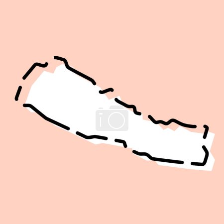 Carte simplifiée du Népal. Silhouette blanche avec contour cassé noir sur fond rose. Icône vectorielle simple