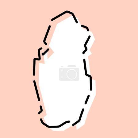 Qatar country simplified map. White silhouette with black broken contour on pink background. Simple vector icon