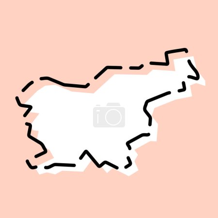 Slowenien Land vereinfachte Karte. Weiße Silhouette mit schwarzer gebrochener Kontur auf rosa Hintergrund. Einfaches Vektorsymbol