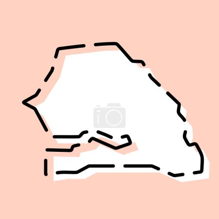 Senegal país mapa simplificado. Silueta blanca con contorno negro roto sobre fondo rosa. Icono de vector simple