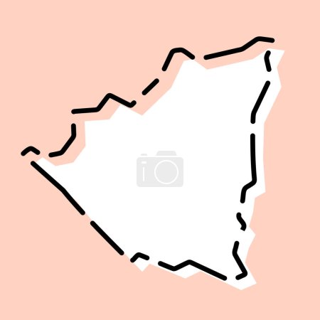 Nicaragua país mapa simplificado. Silueta blanca con contorno negro roto sobre fondo rosa. Icono de vector simple