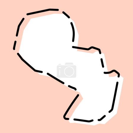 Paraguay country simplified map. White silhouette with black broken contour on pink background. Simple vector icon