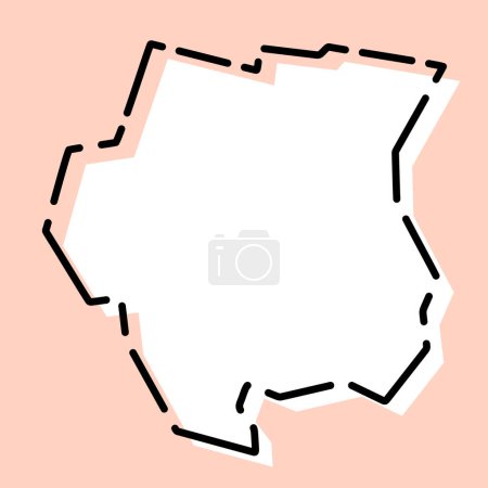 Suriname country simplified map. White silhouette with black broken contour on pink background. Simple vector icon
