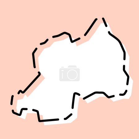 Rwanda country simplified map. White silhouette with black broken contour on pink background. Simple vector icon