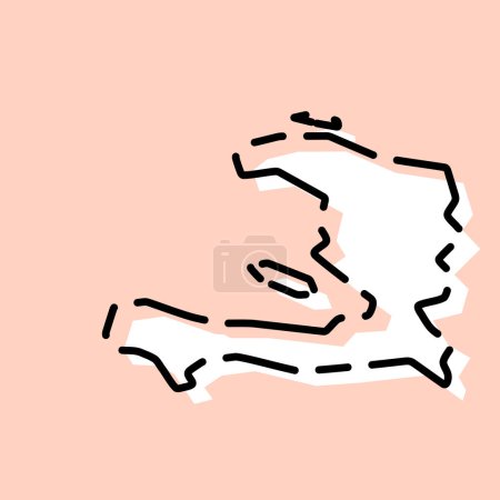 Haiti Land vereinfachte Karte. Weiße Silhouette mit schwarzer gebrochener Kontur auf rosa Hintergrund. Einfaches Vektorsymbol