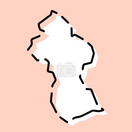 Guyana country simplified map. White silhouette with black broken contour on pink background. Simple vector icon