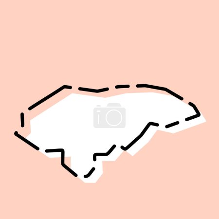 Honduras Land vereinfachte Karte. Weiße Silhouette mit schwarzer gebrochener Kontur auf rosa Hintergrund. Einfaches Vektorsymbol