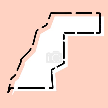 Western Sahara country simplified map. White silhouette with black broken contour on pink background. Simple vector icon