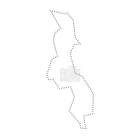 Malawi country simplified map. Black dotted outline contour. Simple vector icon.