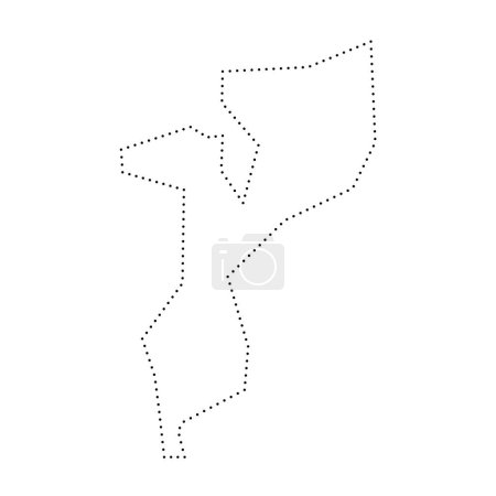 Mozambique country simplified map. Black dotted outline contour. Simple vector icon.
