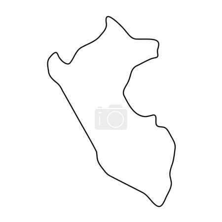 Peru country simplified map. Thin black outline contour. Simple vector icon