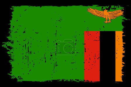 Bandera de Zambia - bandera vectorial con efecto de arañazo elegante y marco grunge negro.