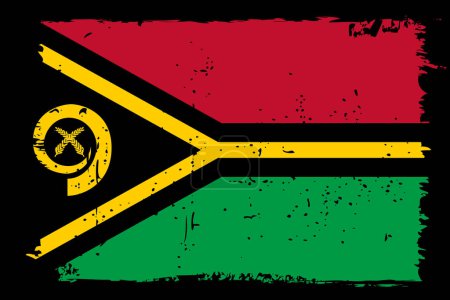 Bandera Vanuatu - bandera vectorial con efecto de arañazo elegante y marco grunge negro.