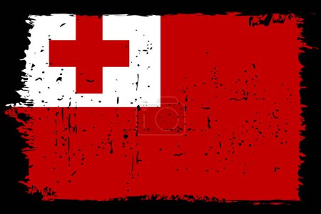 Tonga Flagge - Vektorfahne mit stylischem Scratch-Effekt und schwarzem Grunge-Rahmen.