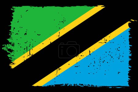 Bandera de Tanzania - bandera vectorial con efecto de arañazo elegante y marco grunge negro.