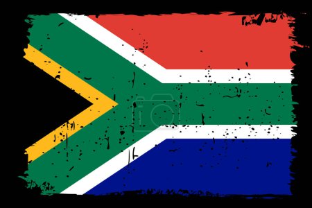 Südafrika Flagge - Vektorfahne mit stylischem Scratch-Effekt und schwarzem Grunge-Rahmen.