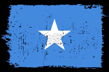 Somalia-Flagge - Vektorfahne mit stylischem Scratch-Effekt und schwarzem Grunge-Rahmen.