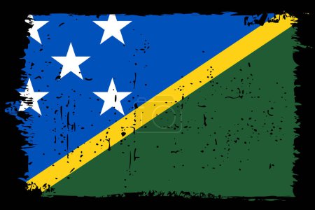 Bandera de las Islas Salomón - bandera vectorial con efecto de arañazo elegante y marco grunge negro.