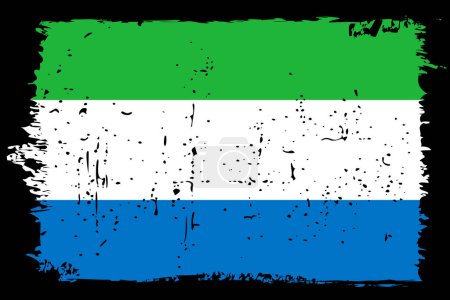 Sierra Leone flag - vector flag with stylish scratch effect and black grunge frame.