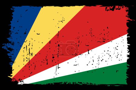 Seychellen Flagge - Vektor Flagge mit stylischem Scratch Effekt und schwarzem Grunge Rahmen.