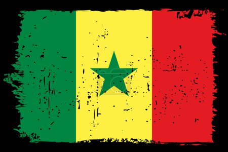 Bandera de Senegal - bandera vectorial con efecto de arañazo elegante y marco grunge negro.
