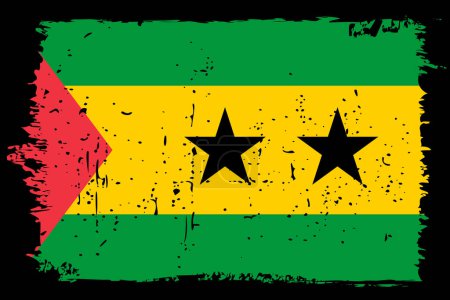 Bandera de Santo Tomé y Príncipe - bandera vectorial con efecto de arañazo elegante y marco grunge negro.