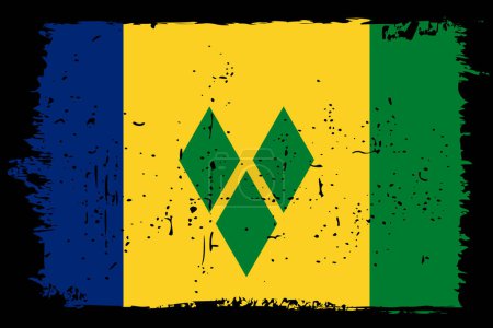 Bandera de San Vicente y las Granadinas - bandera vectorial con efecto de arañazo elegante y marco grunge negro.
